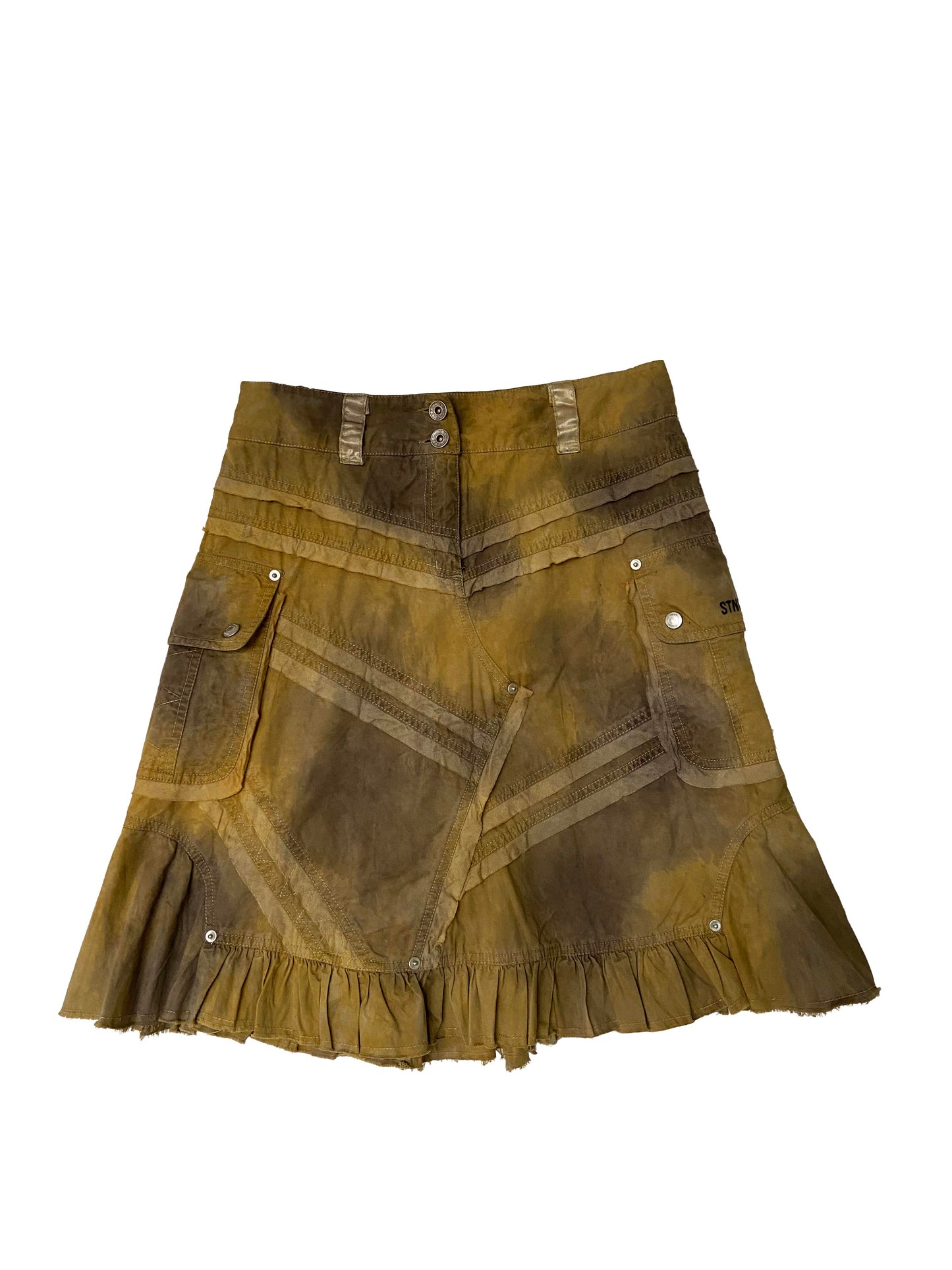 Brown beige ruffled skirt Paint Dye 